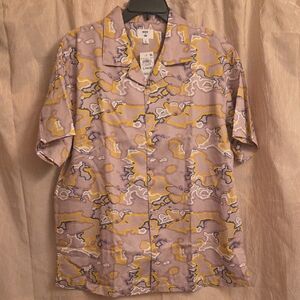 Lavender Patterned Short-Sleeve Shirt - Large